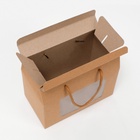 Коробка - пакет, с окном и ручками, крафтовая, 20×15×11 см 7644143