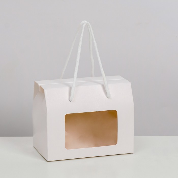 Коробка-пакет, с окном и ручками, белая, 15 х 11 х 9 см - Фото 1