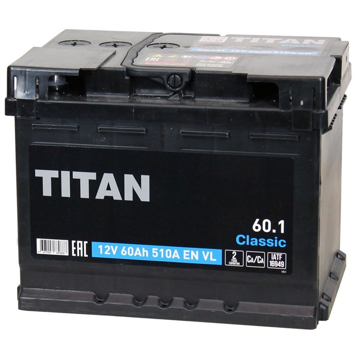 Аккумуляторная батарея Titan Classic 60 Ач 6СТ-60.1 VL, прямая полярность - Фото 1
