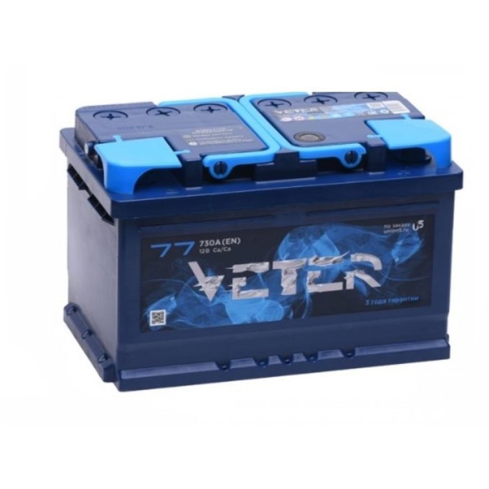 Аккумуляторная батарея Veter 77 Ач 6СТ-77.0 VL низкий, обратная полярность - Фото 1