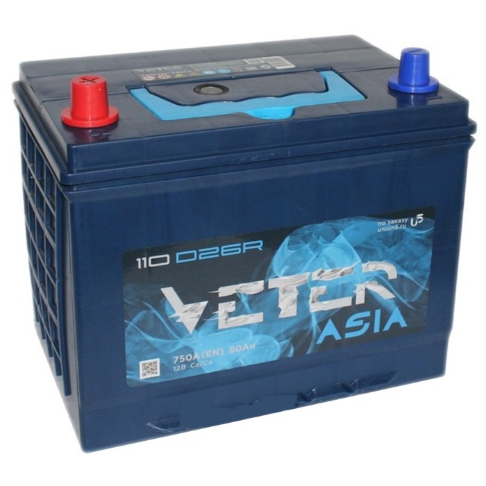 Аккумуляторная батарея Veter Asia 80 Ач 6СТ-80.1 VL 110D26FR, прямая полярность - Фото 1