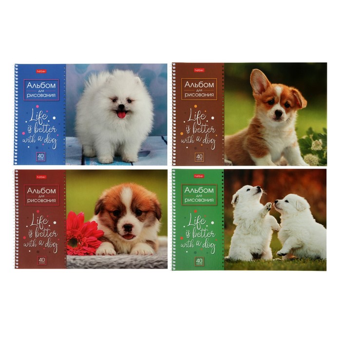 Альбом для рисования А4, 40 листов на гребне Doggie-щенки, обложка мелованный картон, блок 100 г/м², МИКС - Фото 1