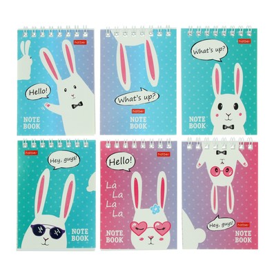 Блокнот А7, 40 листов на гребне «Прикольные зайцы», обложка мелованный картон