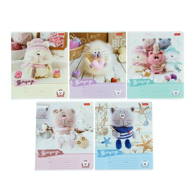 Тетрадь 12 листов в узкую линейку «Уютные котики», обложка мелованный картон, скругленные углы, поля, МИКС