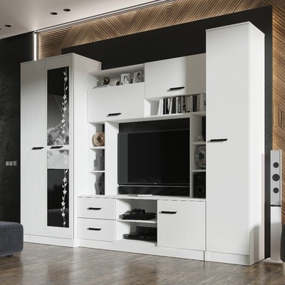 Стенка для гостиной «МАРТА-11», 2700×500×2100 мм, цвет белый