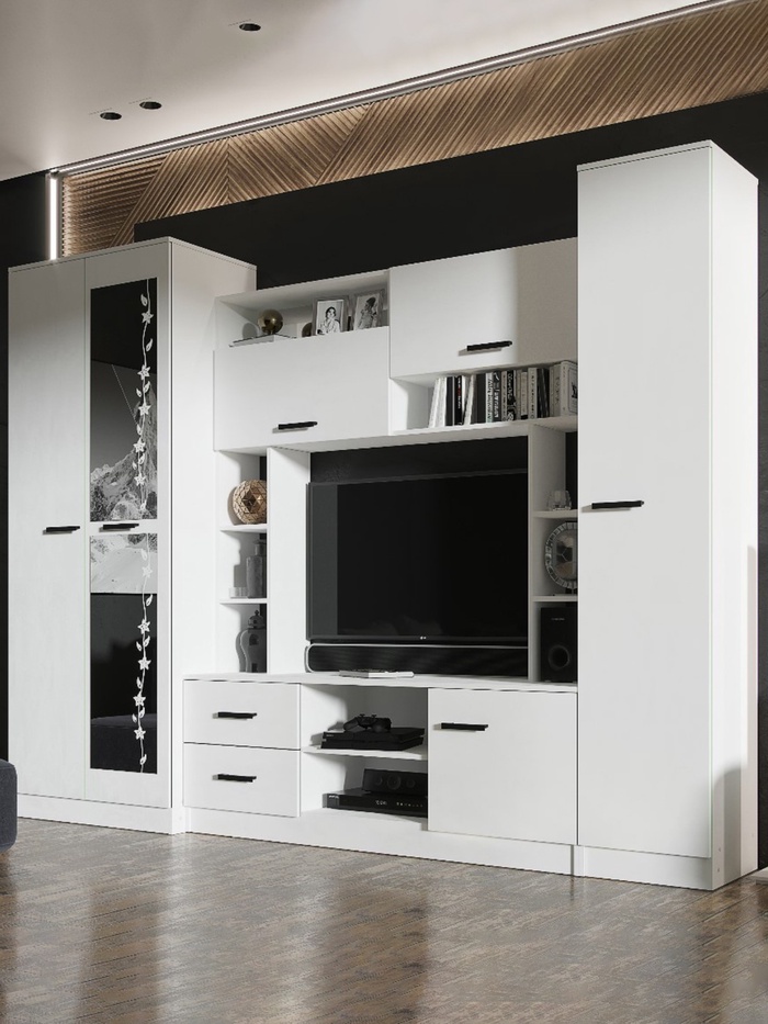 Стенка для гостиной «МАРТА-11», 2700×500×2100 мм, цвет белый - Фото 1