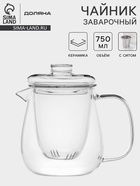 Заварочный чайник Доляна «Бохо», 750 мл, 15×11×14 см, со стеклянным ситом и крышкой, стекло, прозрачный - Фото 1