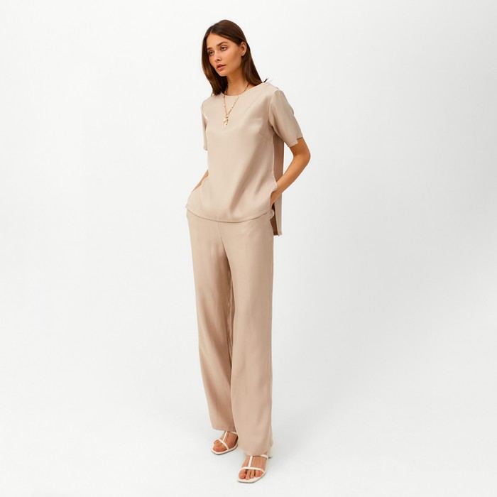 Костюм женский (футболка, брюки) MINAKU: Enjoy цвет бежевый, размер 44 54425