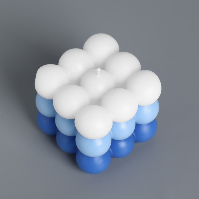 Свеча фигурная ароматическая "Бабл куб", 6 см, бело-синяя, кокос - фото 1882421839