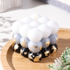 Свеча фигурная ароматическая с поталью "Бабл куб", 6 см, бело-черная, кожа и печенье - Фото 2