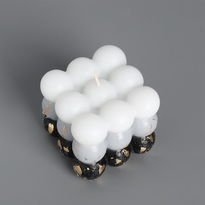 Свеча фигурная ароматическая с поталью "Бабл куб", 6 см, бело-черная, кожа и печенье - фото 1882421843