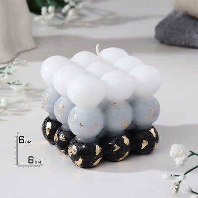 Ароматическая свеча декоративная с поталью «Бабл куб», 6 см, бело-чёрная, кожа и печенье