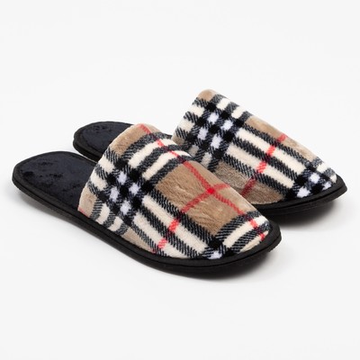 Тапочки мужские, бежевая клетка, размер 40