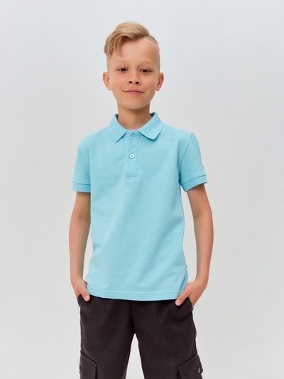 Футболка поло детская MINAKU: Basic line, голубая, рост 140 см