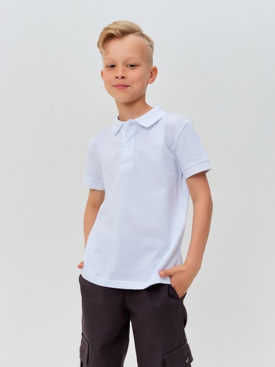 Футболка поло детская MINAKU: Basic line, белая, рост 98 см