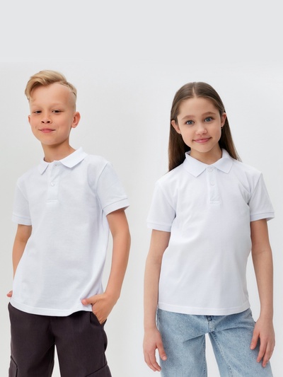 Футболка поло детская MINAKU: Basic line, белая, рост 128 см