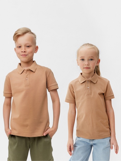Футболка детская поло MINAKU: Basic line, бежевая, рост 98 см
