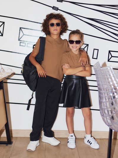 Футболка детская поло MINAKU: Basic line, бежевая, рост 98 см