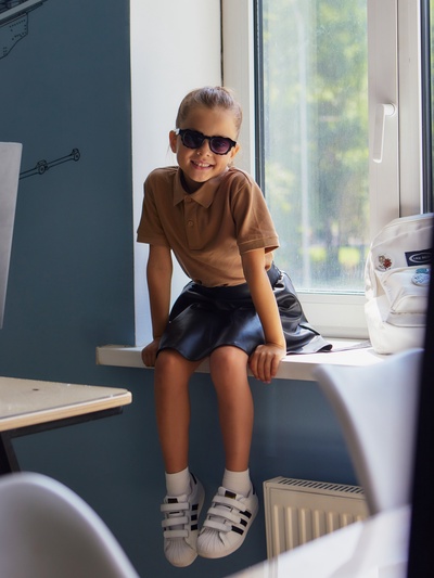 Футболка детская поло MINAKU: Basic line, бежевая, рост 98 см