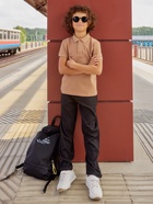 Футболка поло детская MINAKU: Basic line, бежевая, рост 116 см - Фото 9