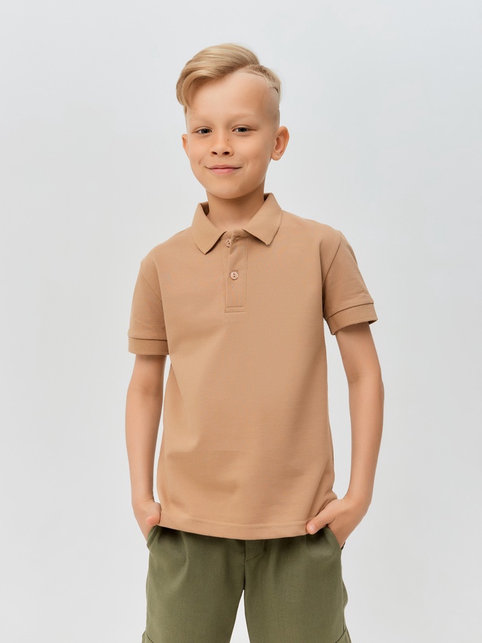 Футболка поло детская MINAKU: Basic line, бежевая, рост 140 см - Фото 1