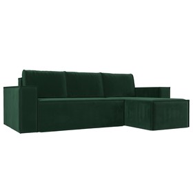 Угловой диван «Куба», механизм еврокнижка, велюр, цвет зелёный