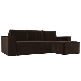Угловой диван «Куба», механизм еврокнижка, микровельвет, цвет коричневый