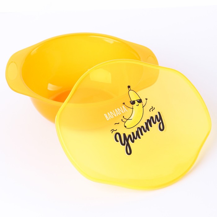 Тарелка для кормления Banana Yummy, c крышкой, цвет желтый - фото 1907449282