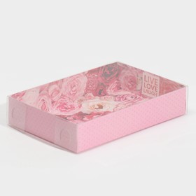 Кондитерская упаковка, коробка для макарун с PVC крышкой, Live Love Laugh, 17 х 12 х 3.5 см