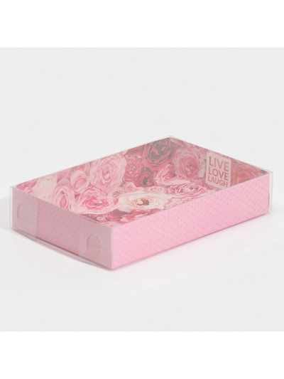 Кондитерская упаковка, коробка для макарун с PVC крышкой, Live Love Laugh, 18 х 12 х 3.5 см