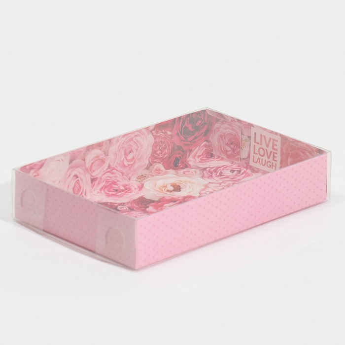 Кондитерская упаковка, коробка для макарун с PVC крышкой, Live Love Laugh, 17 х 12 х 3.5 см