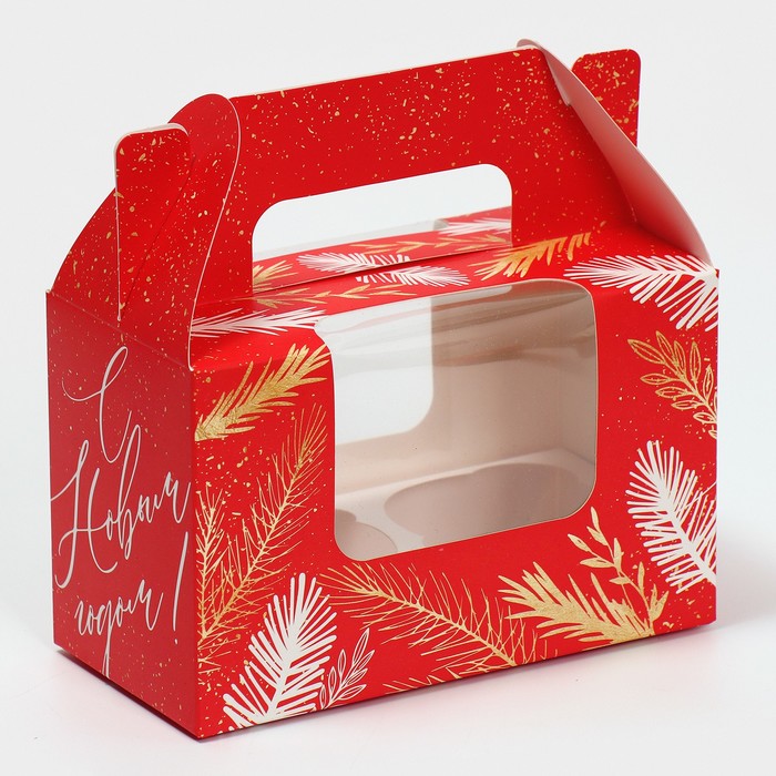 Коробочка для кексов «Красная С НГ», 16 × 10 × 8 см
