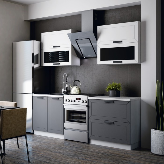 Кухонный гарнитур 1600 Монако, МДФ, Софт белый/Софт графит - Фото 1