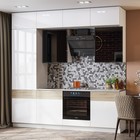 Кухонный гарнитур трехуровневый в потолок 2400 Техно-5, Сонома/Белый глянец/Белый - фото 2098681