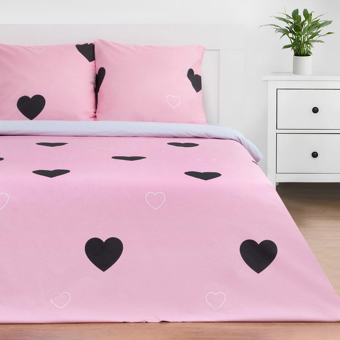 Постельное бельё Этель Дуэт Pink heart 143х215 см - 2 шт, 220х240 см, 70х70 см - 2 шт, поплин