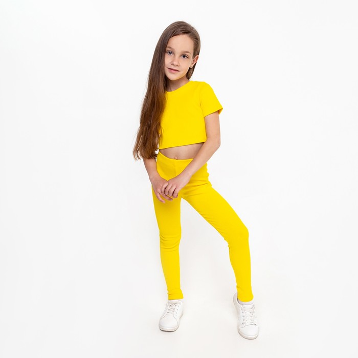Костюм для девочки (футболка, лосины), цвет жёлтый, рост 134 см