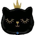 Шар фольгированный 26" «Котёнок-принцесса», фигура, цвет чёрный - фото 9758510
