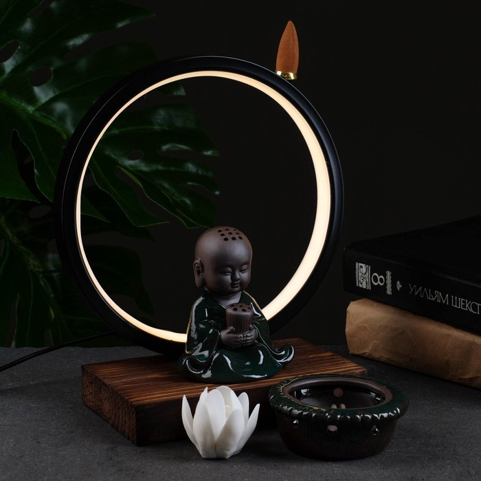 Набор благовоний на подставке "Будда" 23х20см, с подсветкой USB - фото 1898660348