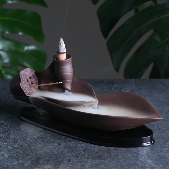 Подставка для благовоний TAKE IT EASY «Лотос», набор благовоний конусы, стелющийся дым, 22×8 см