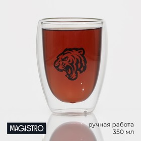 Стакан стеклянный с двойными стенками Magistro «Поль. Тигр», 350 мл, 8,5x11 см