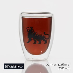 Стакан стеклянный с двойными стенками Magistro «Поль. Тигр силуэт», 350 мл, 8,5x11,5 см