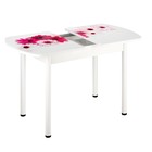 Стол раздвижной с фп Маргаритки, 1100/1500х700х777, стекло/пояс белый/прямые белые ноги - фото 25270961