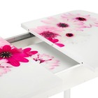 Стол раздвижной с фп Маргаритки, 1100/1500х700х777, стекло/пояс белый/прямые белые ноги - фото 25270962