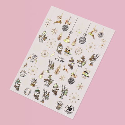 Наклейки для ногтей «Снеговик», металлизированные, разноцветные