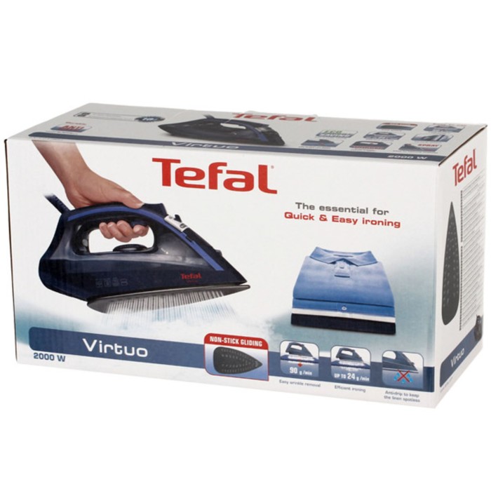 Утюг Tefal FV1713E0, 2000 Вт, антипригарная подошва, 24 г/мин, 200 мл, синий - фото 51442886