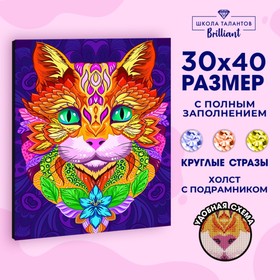 Алмазная мозаика на подрамнике с полным заполнением «Волшебная кошка», 30 × 40 см