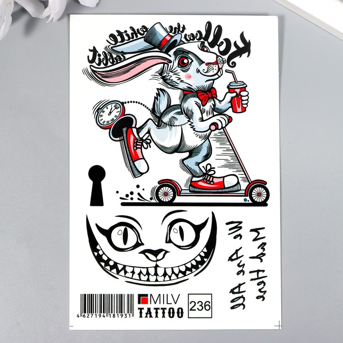 Татуировка на тело "Заяц и кот" 10х15 см - Фото 1