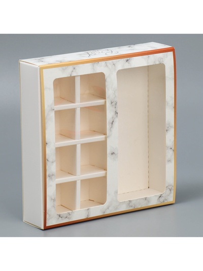 Коробка под 8 конфет и шоколад с ячейками, кондитерская упаковка, «Мрамор» 18 х 18 х 4 см