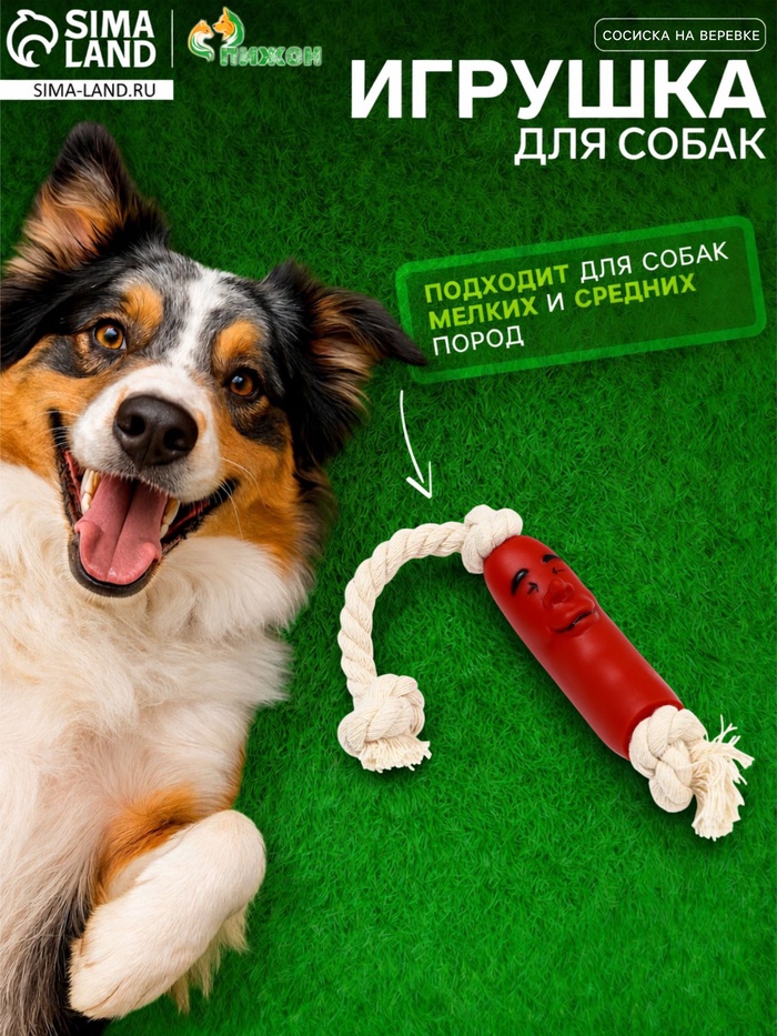 Игрушка для собак «Сосиска в неге на верёвке», 14 см - Фото 1