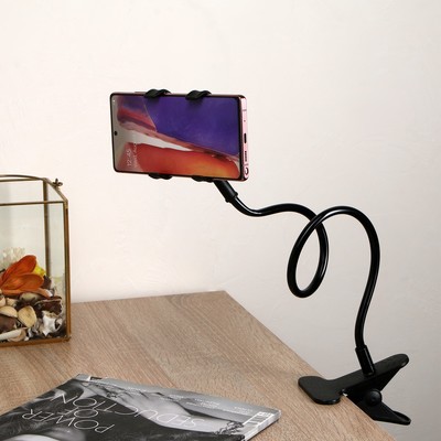 Держатель-прищепка Luazon, гибкий, регулируемый, для смартфона 3-7", 58 см, шир. держ. 12 см, черный